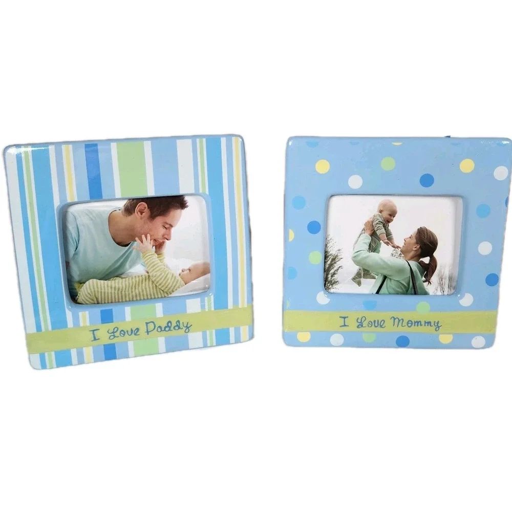 I Love Daddy Mommy Ceramic Picture Frame‎ 3.5 x 5 Blue Nursery Baby